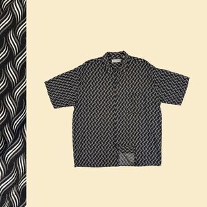 90s Feldini L geometric mens shirt, vintage black/brown/white mens button down